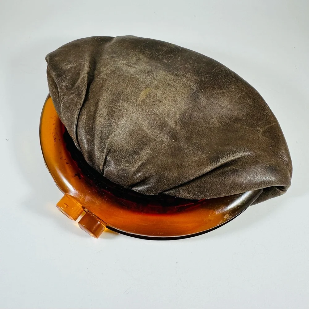Vintage Brown and Orange leather and Bakelite Clutch